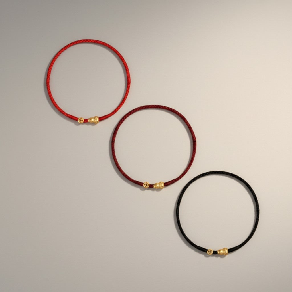 24K Gold Gourd Coin Minimal Thin Cord Adjustable Bracelet and Anklet for Men Women and Kids