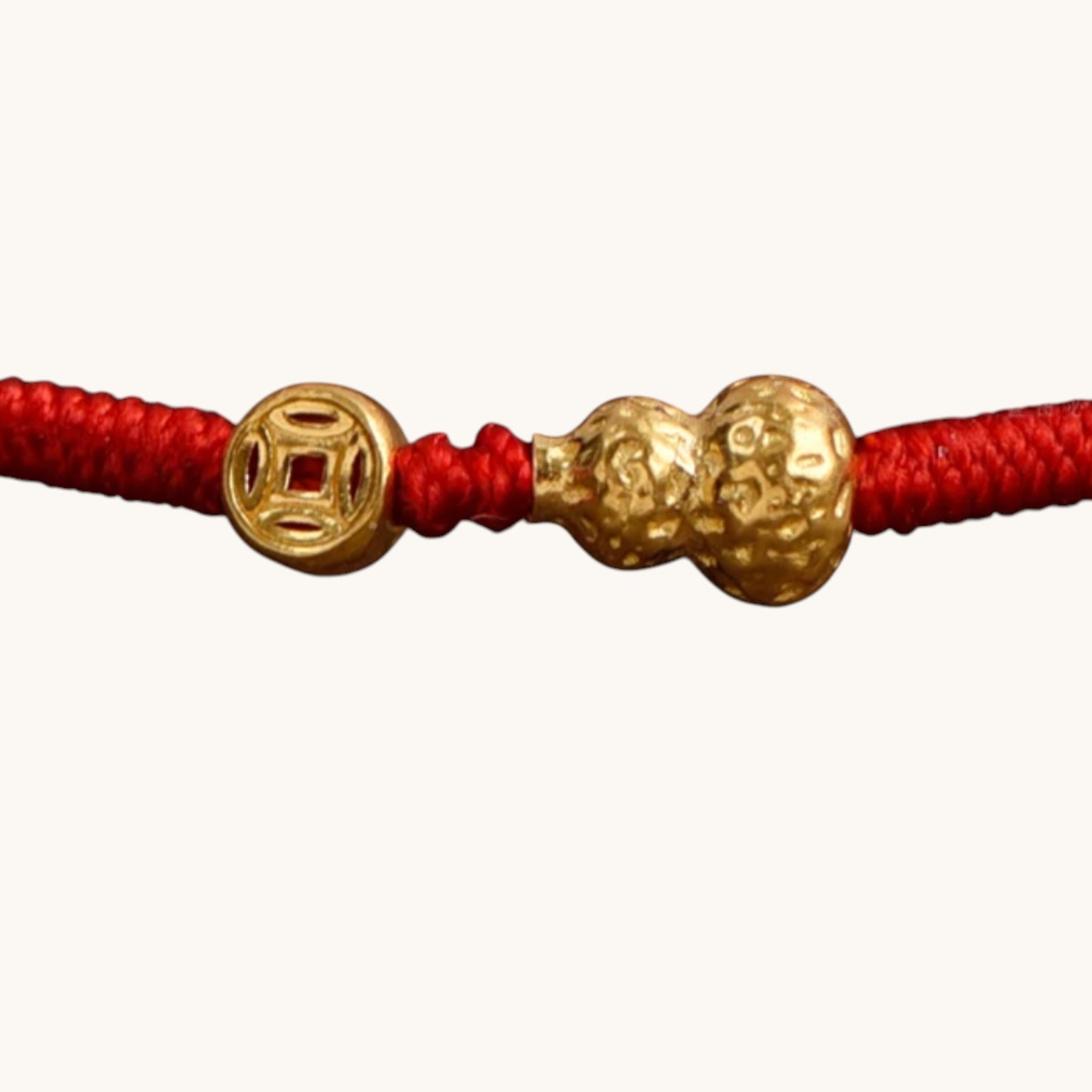24K Gold Gourd Coin Minimal Thin Cord Adjustable Bracelet and Anklet for Men Women and Kids