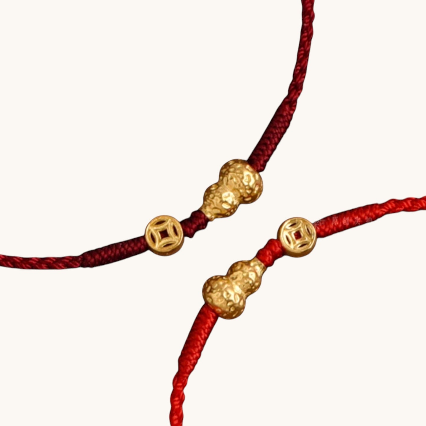 24K Gold Gourd Coin Minimal Thin Cord Adjustable Bracelet and Anklet for Men Women and Kids