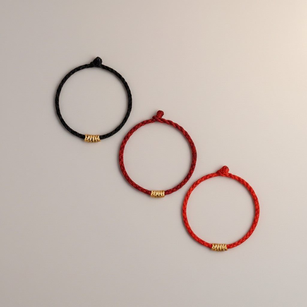 24k 999 Gold Minimal Beads Red Rope Bracelet for Men and Women Kids