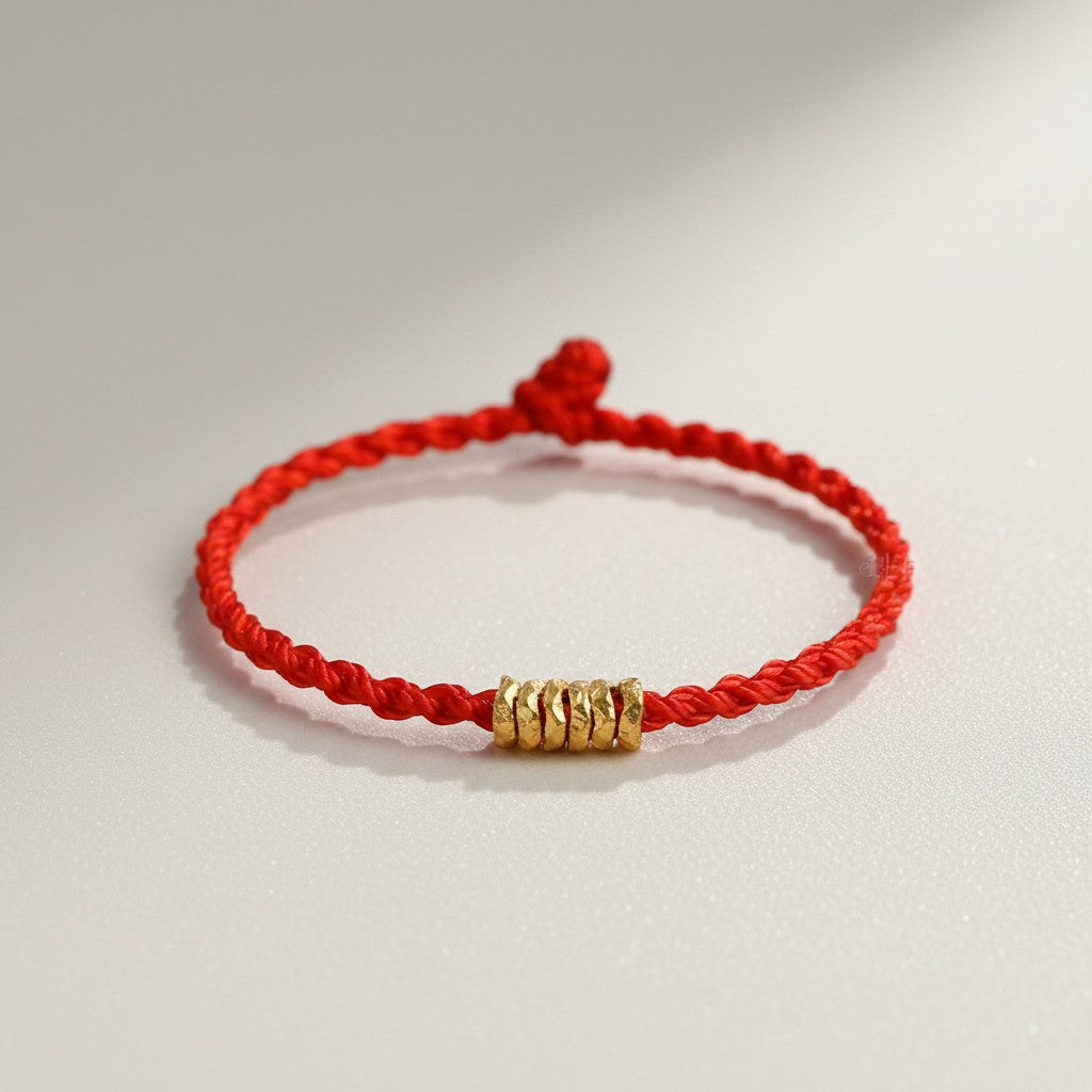 24k 999 Gold Minimal Beads Red Rope Bracelet for Men and Women Kids