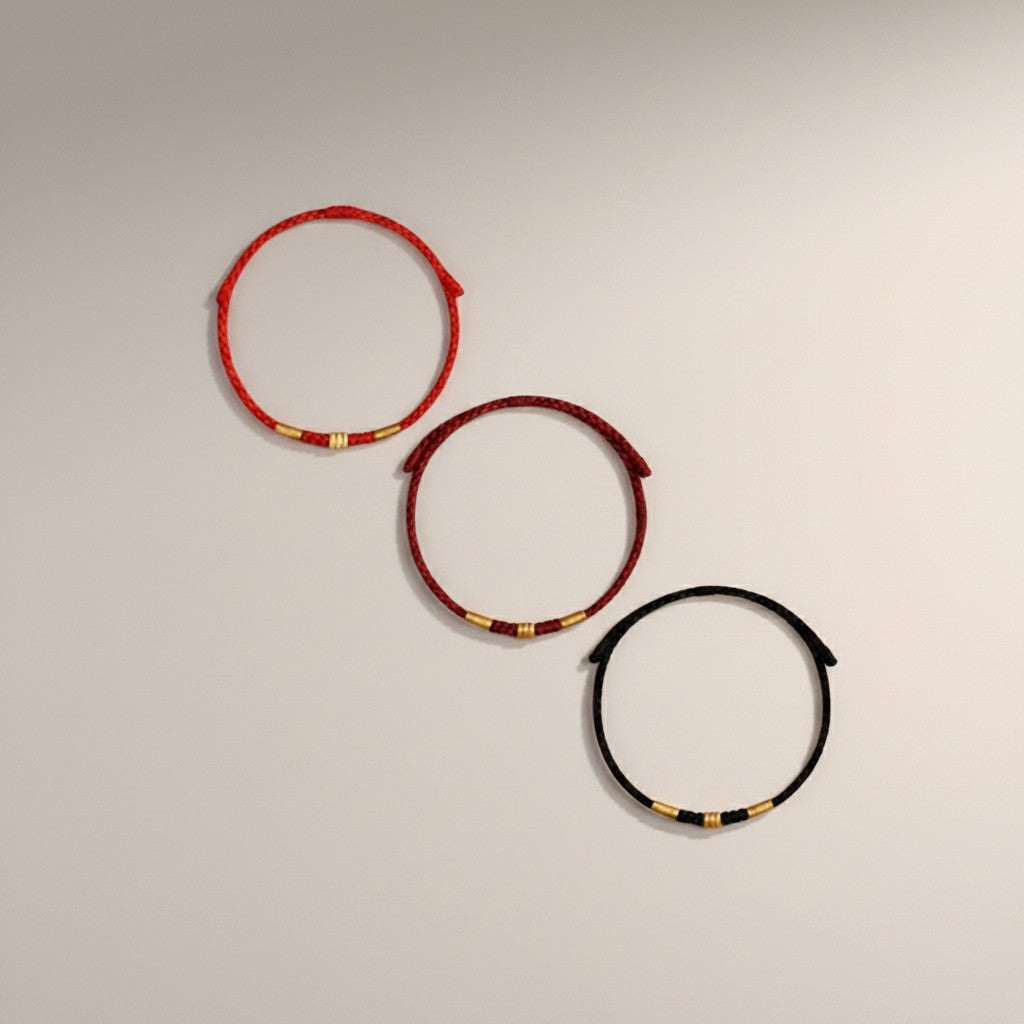24k 999 Gold Minimal Beads Braided Cord Bracelet for Men and Women Kids