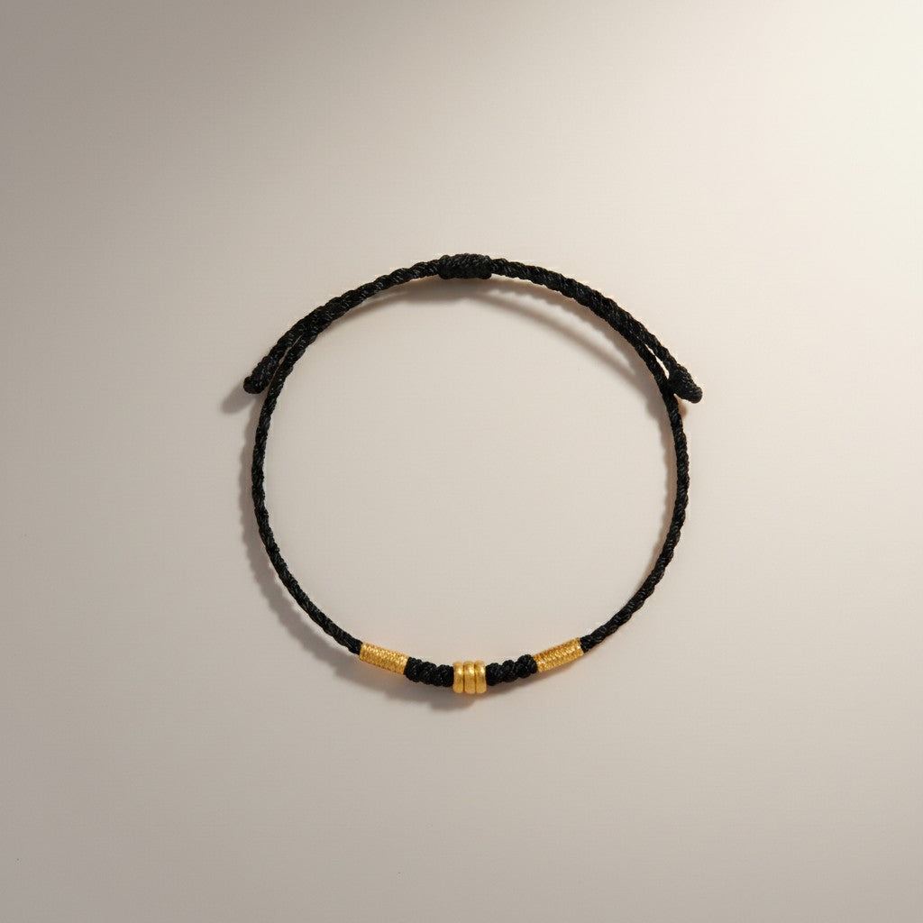 24k 999 Gold Minimal Beads Braided Cord Bracelet for Men and Women Kids