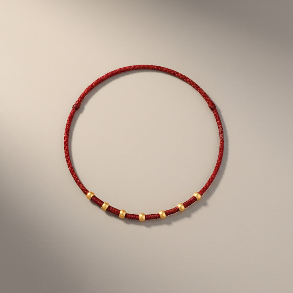 24k 999 Gold Minimal Beads Braided Thin Cord Bracelet Anklet