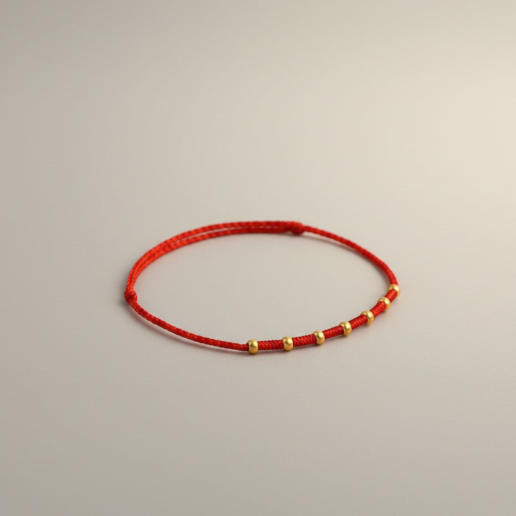 24k 999 Gold Minimal Beads Braided Thin Cord Bracelet Anklet