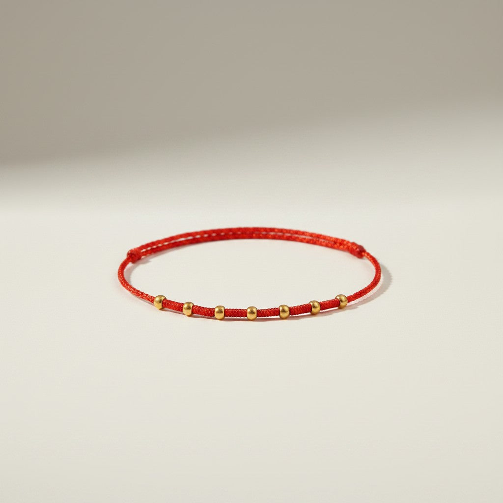 24k 999 Gold Minimal Beads Braided Thin Cord Bracelet Anklet