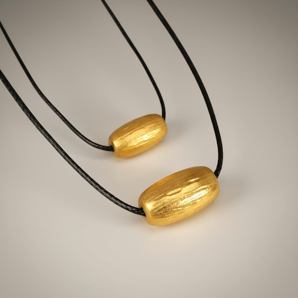 18K Gold Minimalist Charm Braided Leather Cord Unisex Necklace