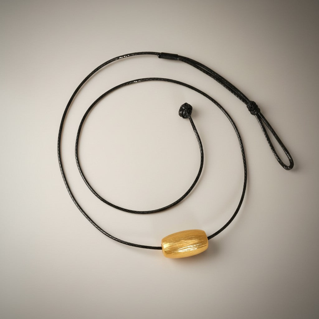 18K Gold Minimalist Charm Braided Leather Cord Unisex Necklace