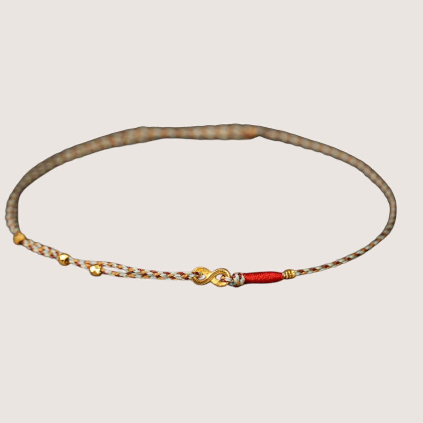 24k 999 Gold Minimal Infinity Loop Charm Beads Braided Ultra-Fine Cord Anklet