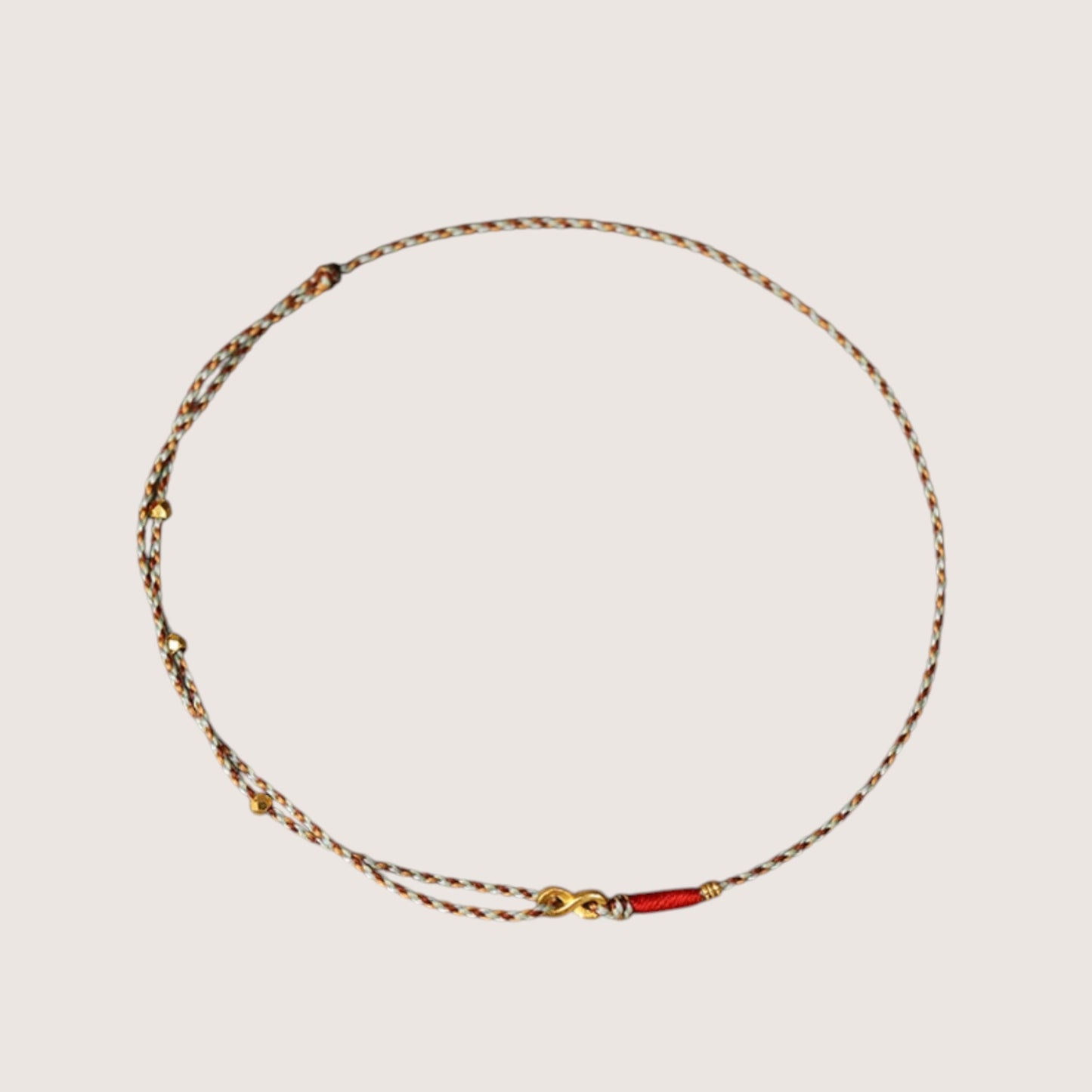 24k 999 Gold Minimal Infinity Loop Charm Beads Braided Ultra-Fine Cord Anklet