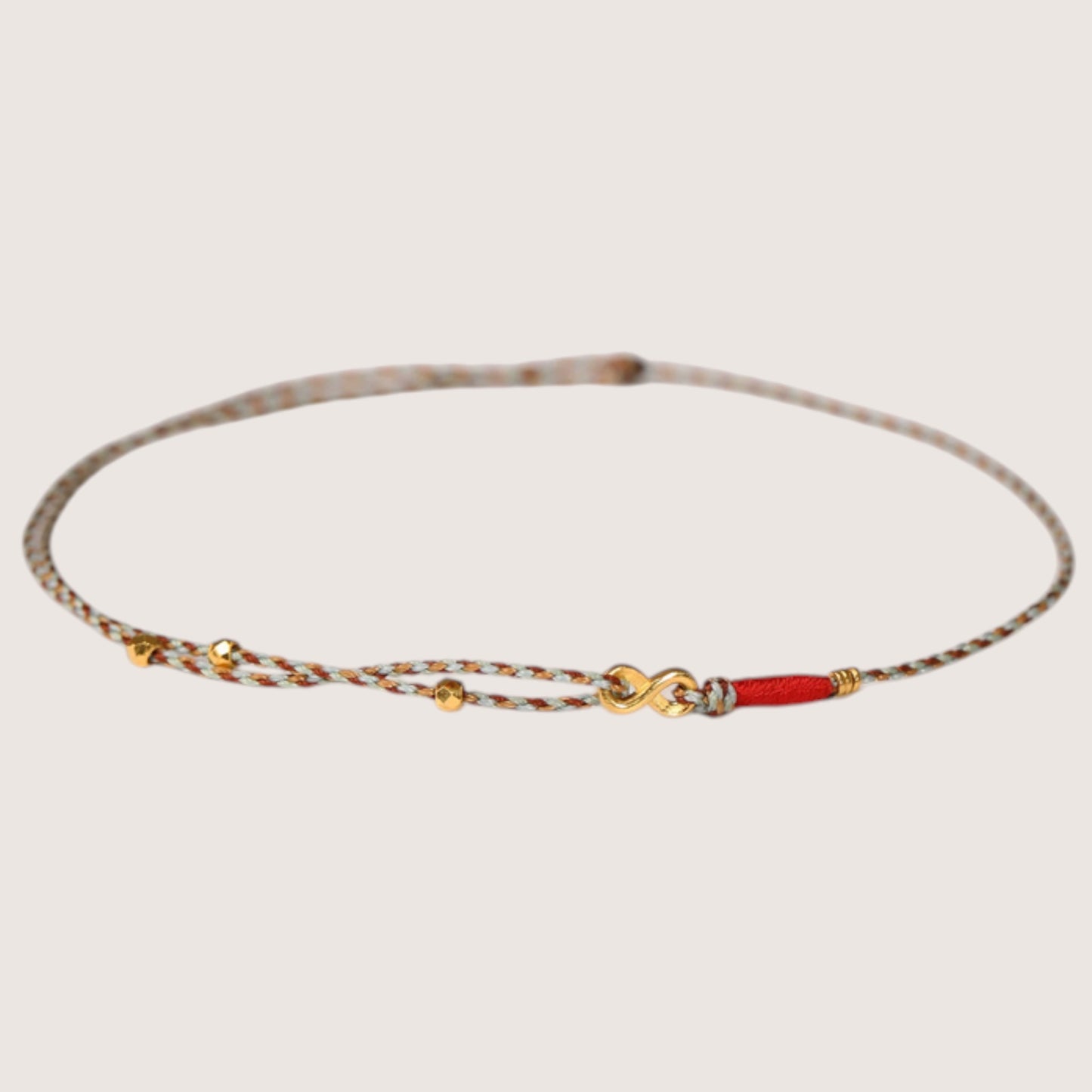 24k 999 Gold Minimal Infinity Loop Charm Beads Braided Ultra-Fine Cord Anklet