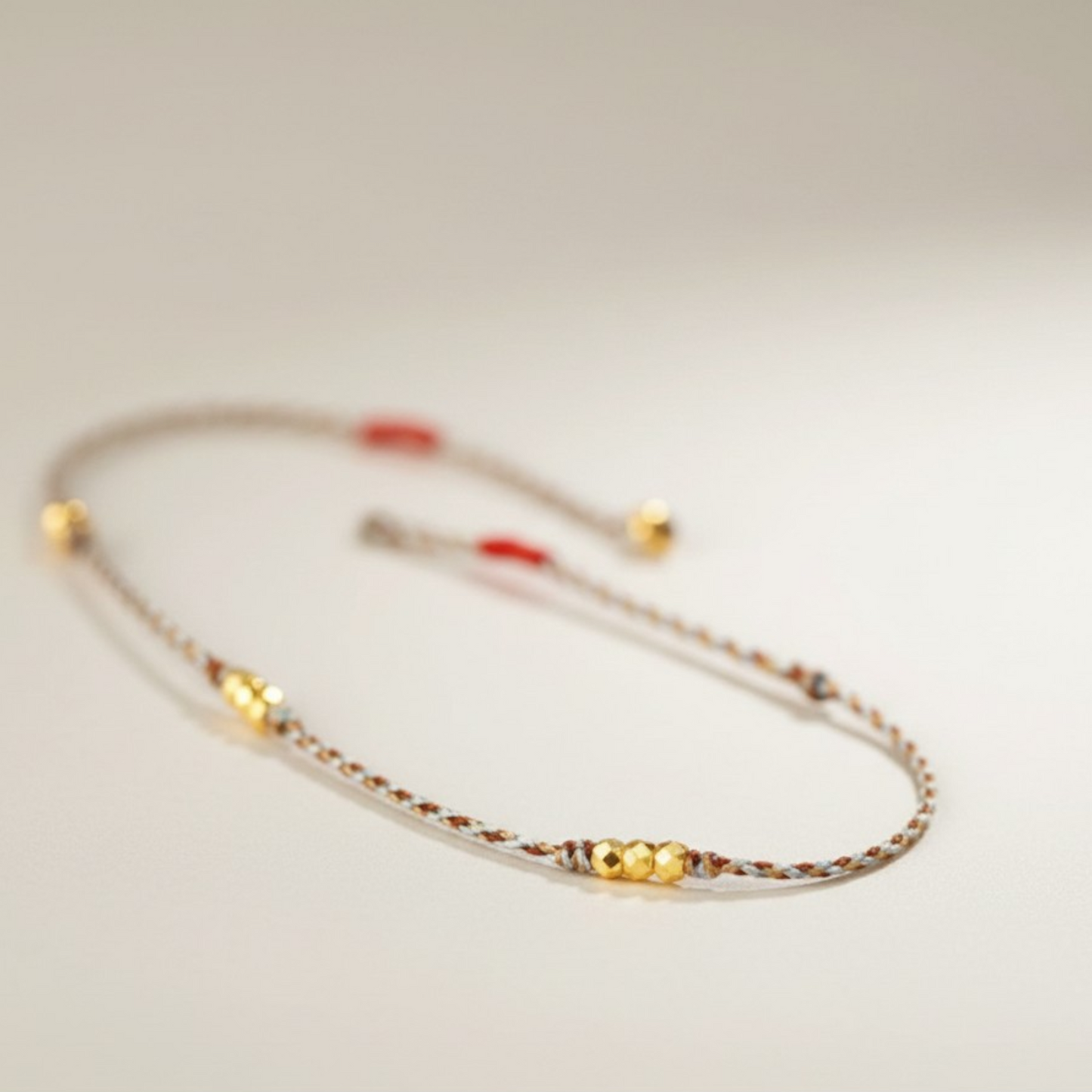 24k 999 Gold Minimal Infinity Loop Charm Beads Braided Ultra-Fine Cord Anklet