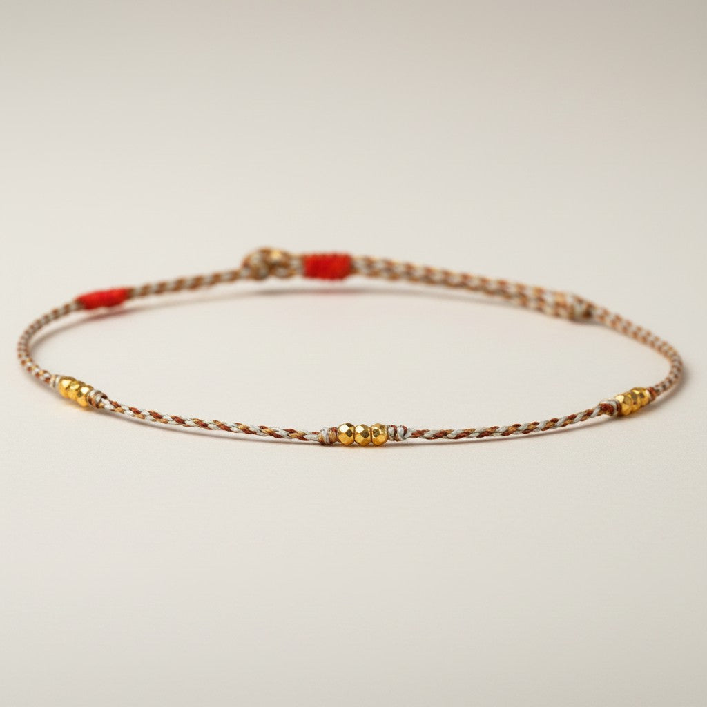 24k 999 Gold Minimal Infinity Loop Charm Beads Braided Ultra-Fine Cord Anklet