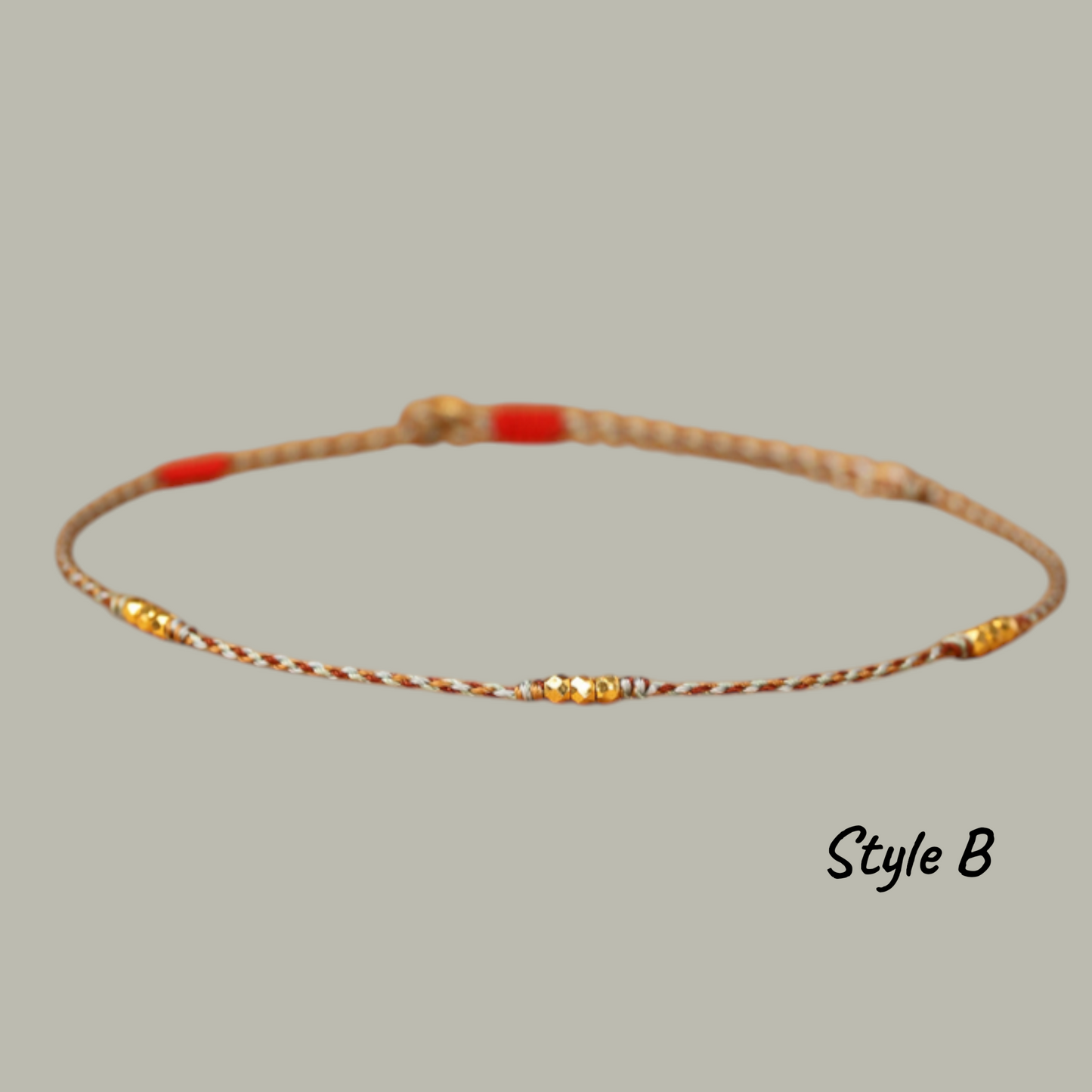 24k 999 Gold Minimal Infinity Loop Charm Beads Braided Ultra-Fine Cord Anklet