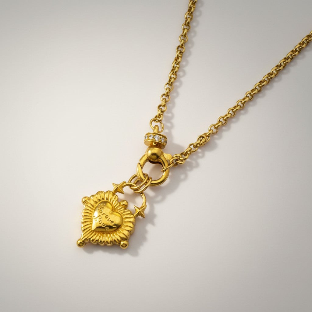 24k Fine Gold Forever Love Heart Engraved Charm Pendant