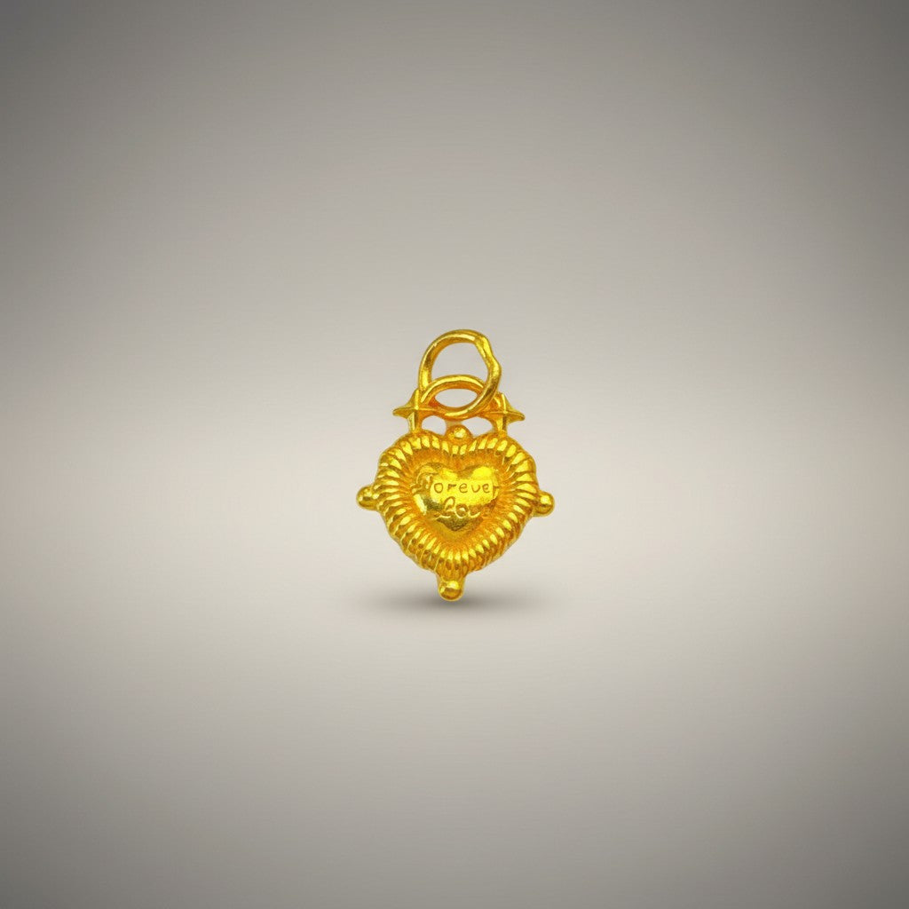 24k Fine Gold Forever Love Heart Engraved Charm Pendant