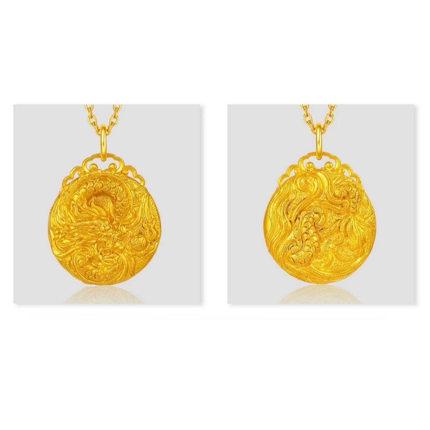 24k Fine Solid Gold Dragon Engraved Pendant