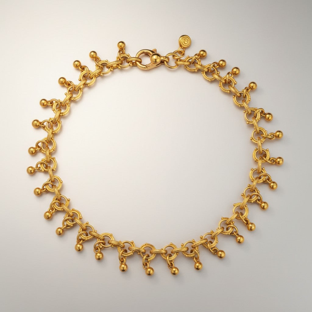24k Gold Bell Charms Minimal Chain Link Bracelet