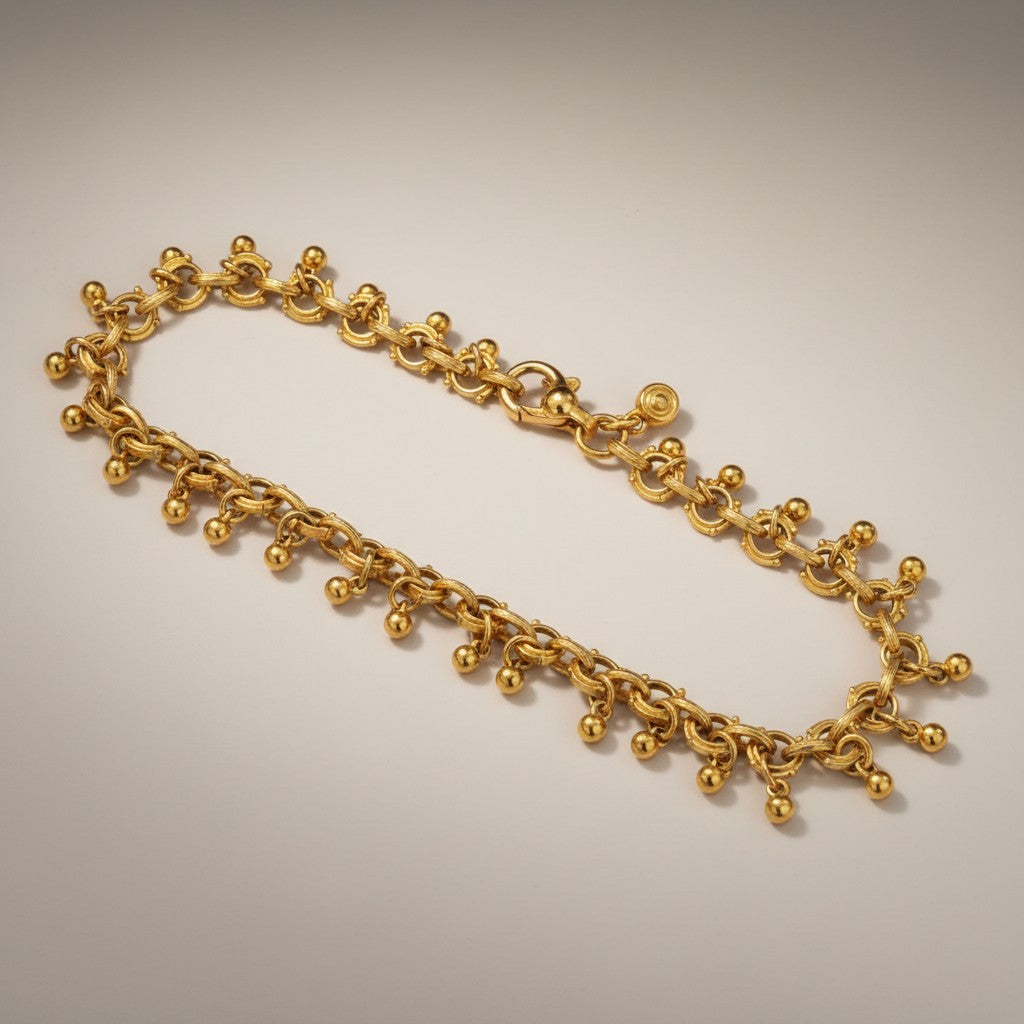 24k Gold Bell Charms Minimal Chain Link Bracelet