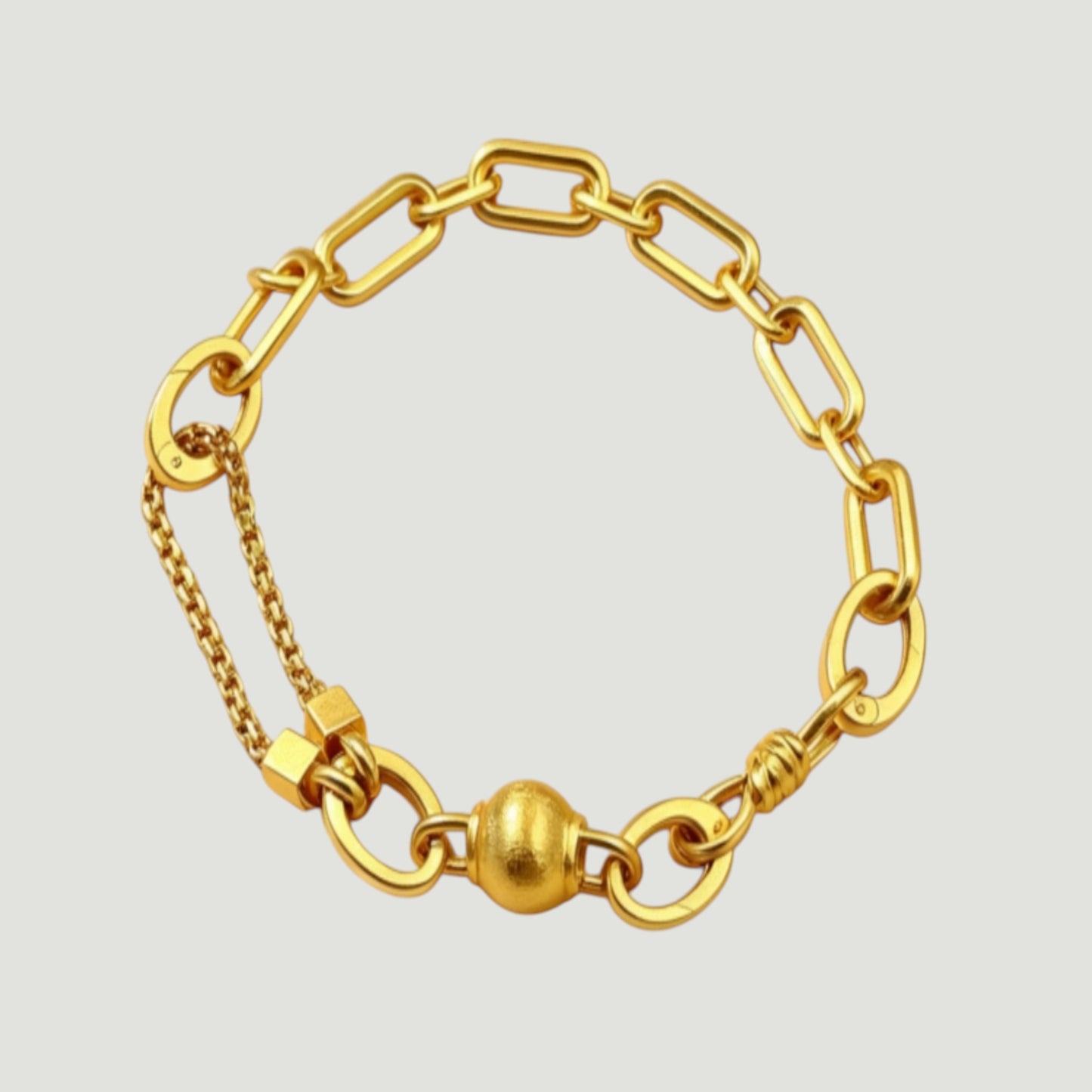 24k Gold bead Charms Minimal Chain Link Bracelet