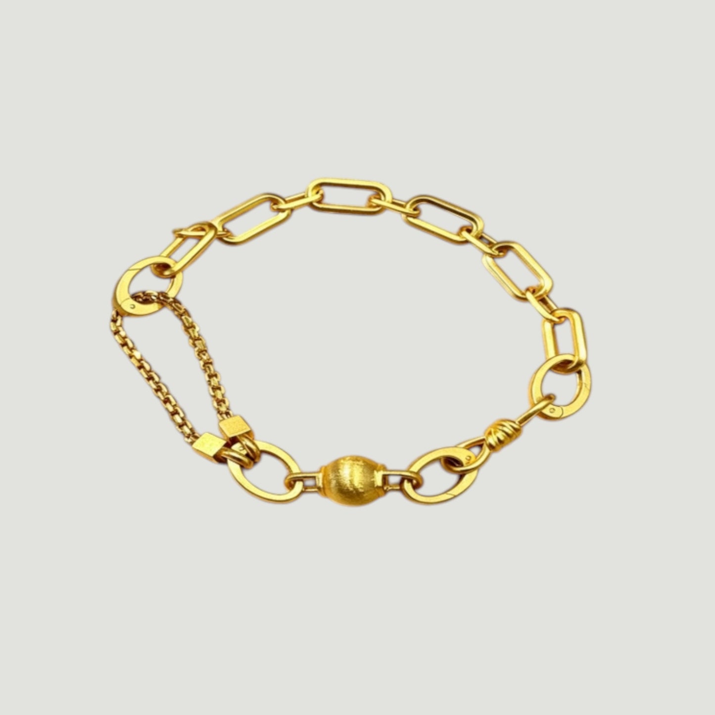 24k Gold bead Charms Minimal Chain Link Bracelet