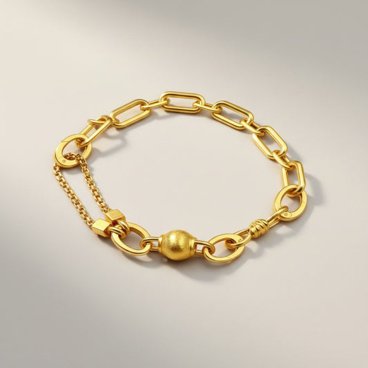 24k Gold bead Charms Minimal Chain Link Bracelet