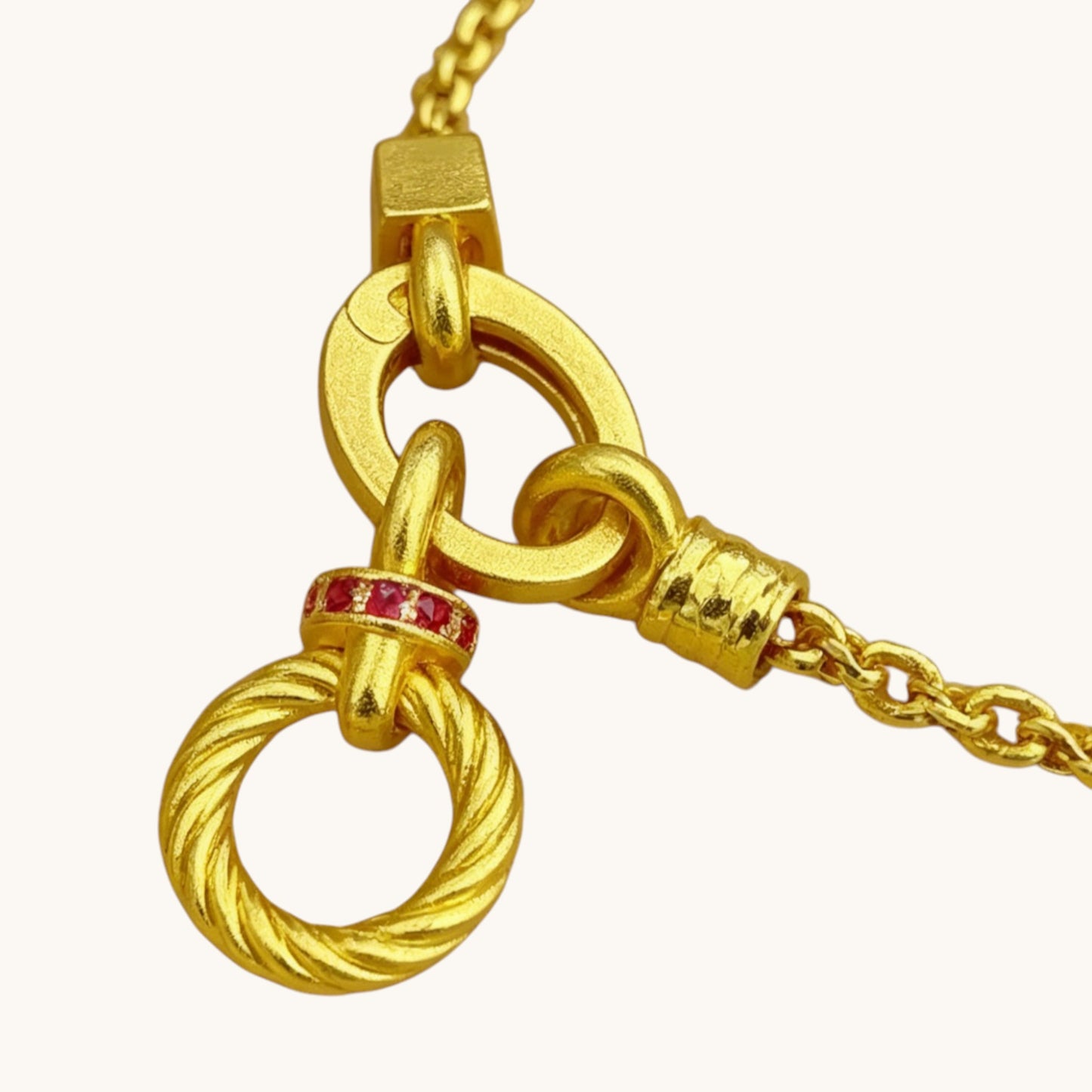 24k Gold Twisted Auspicious Cloud Circle Charms Minimal Chain Link Bracelet