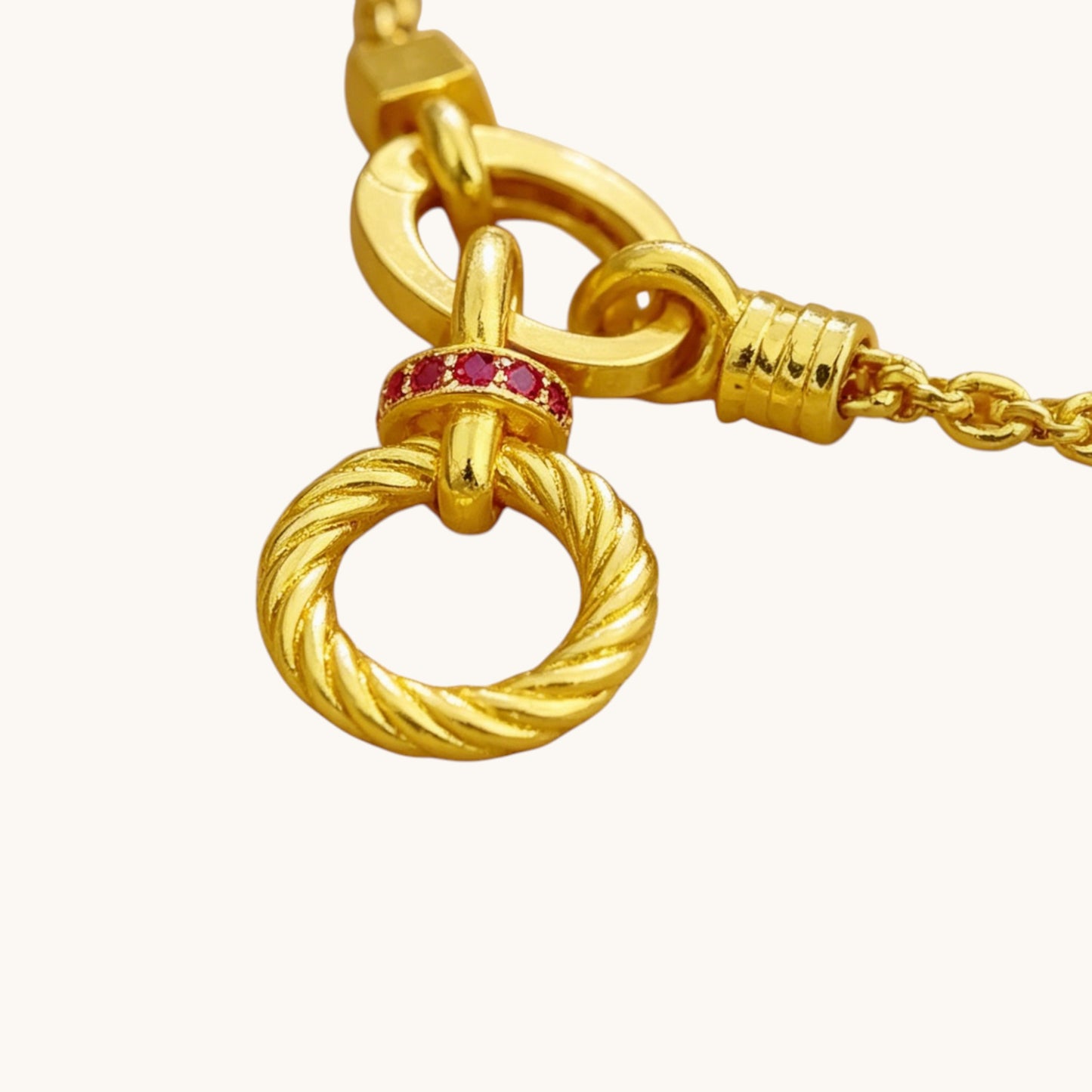 24k Gold Twisted Auspicious Cloud Circle Charms Minimal Chain Link Bracelet