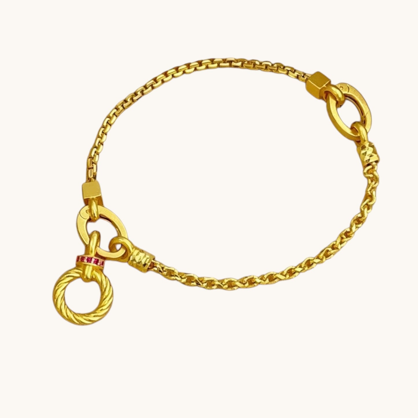 24k Gold Twisted Auspicious Cloud Circle Charms Minimal Chain Link Bracelet