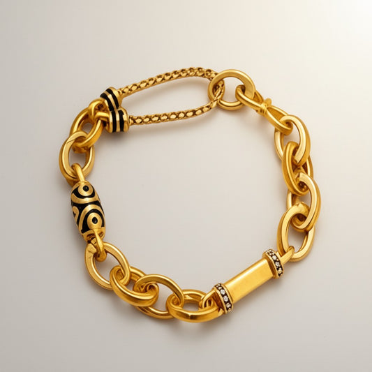 24k Gold bead Charms Minimal Chain Link Bracelet