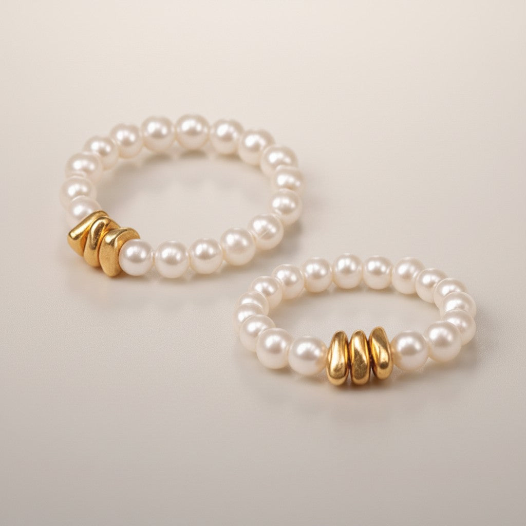24k Pure 999 Gold Heart Ingot Star Charm Natural Pearl Elegant Minimalist Beaded Ring
