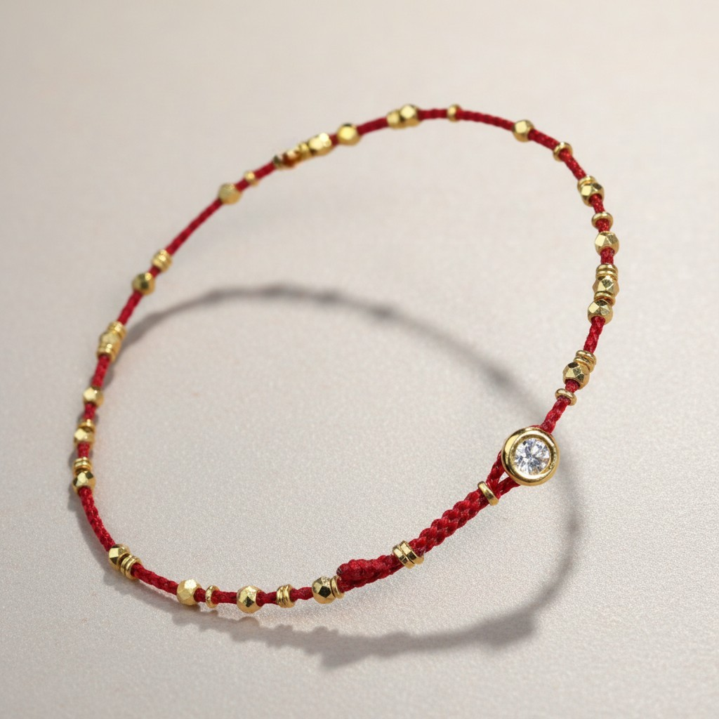 24K Gold Minimal Style Zircon Sparkling Beads Ultra-Fine Adjustable Cord Bracelet