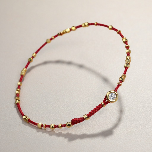 24K Gold Minimal Style Zircon Sparkling Beads Ultra-Fine Adjustable Cord Bracelet
