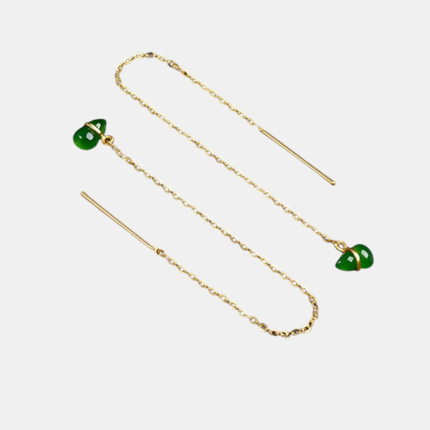 24K Gold Threader Dangle Minimalist Jade Gourd Earrings