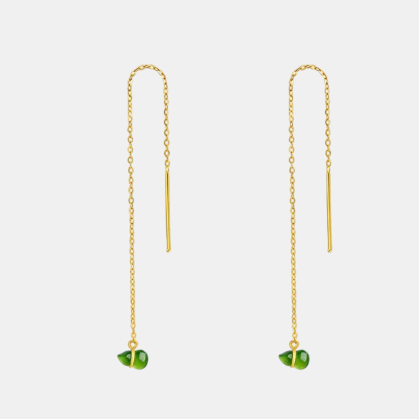 24K Gold Threader Dangle Minimalist Jade Gourd Earrings
