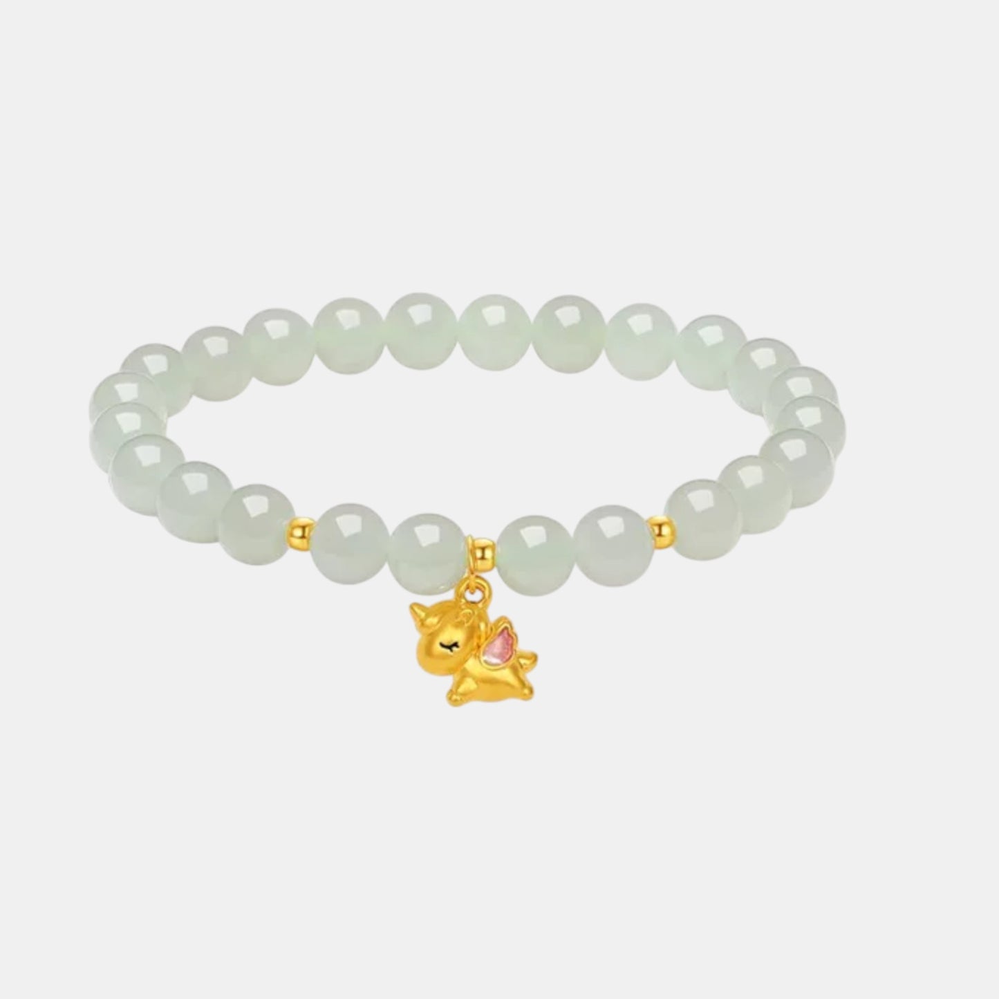 24K Gold Unicorn Horse Enamel Charm Beads Mint Elegant Natural Jade Bracelet