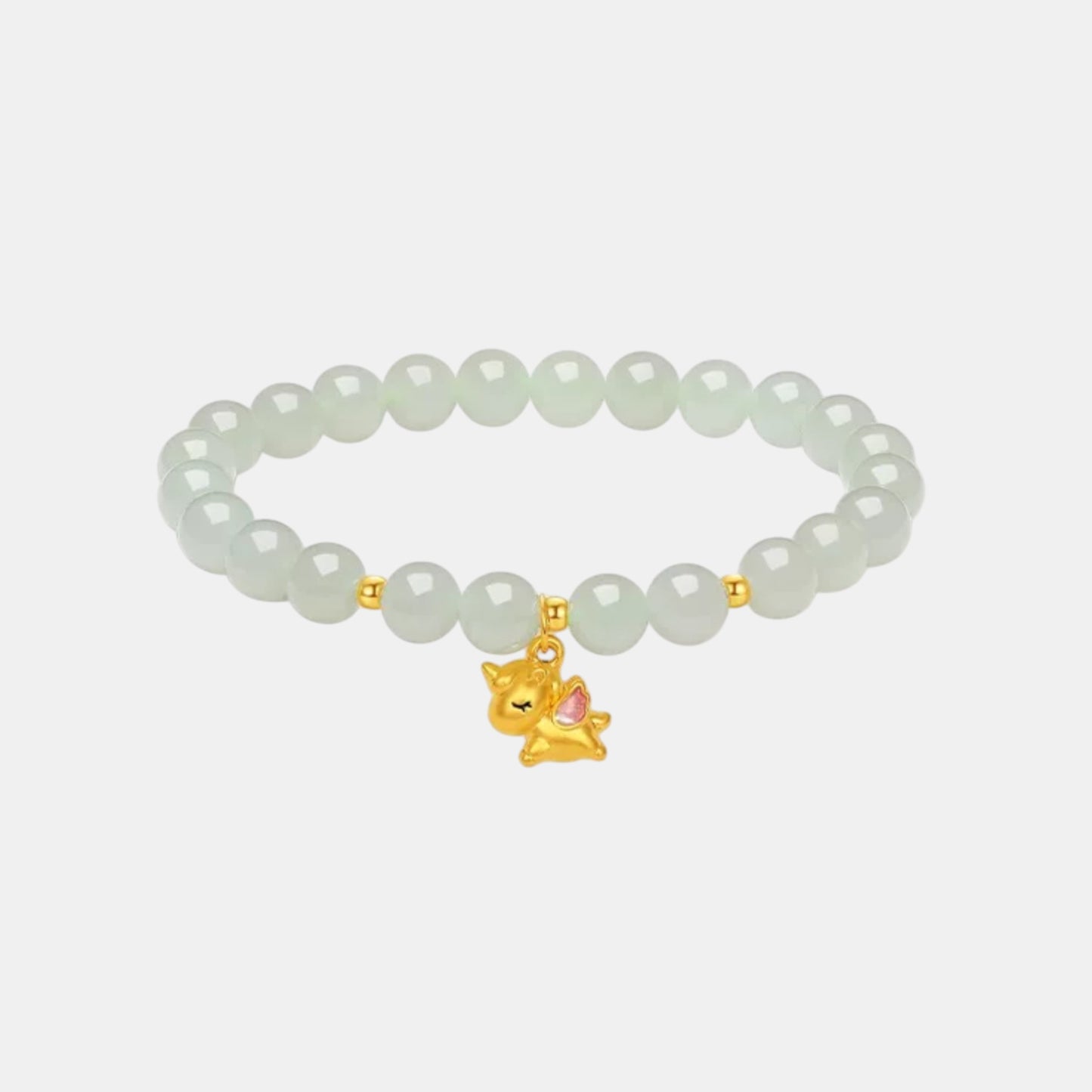 24K Gold Unicorn Horse Enamel Charm Beads Mint Elegant Natural Jade Bracelet