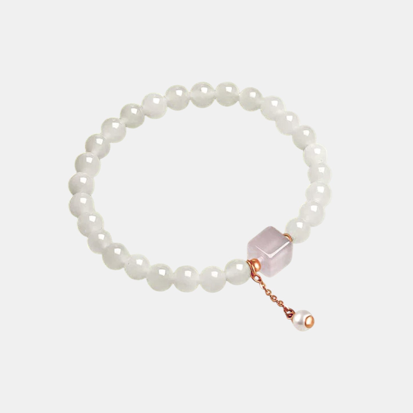24K Gold Charm Beads White Jade Beads Pink Chalcedony Elegant Bracelet