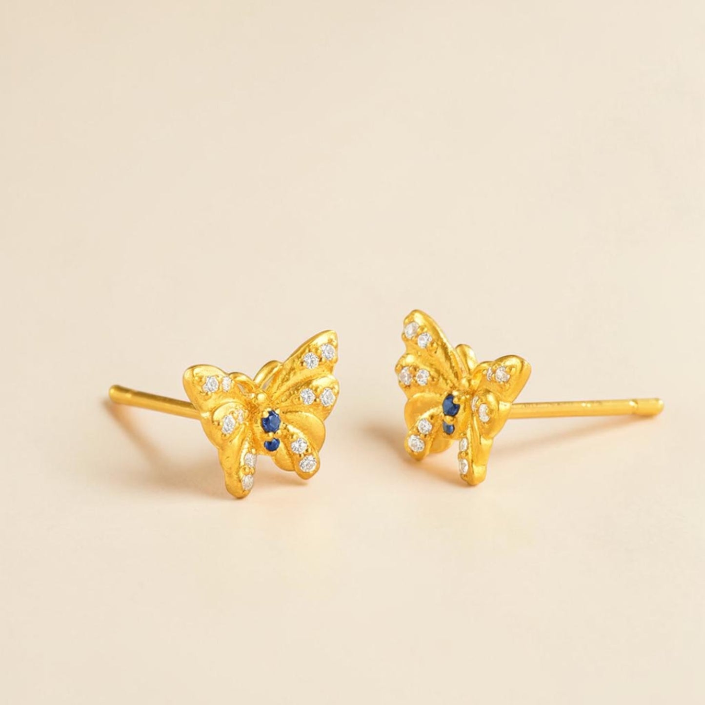 24K 999 Gold Zircon Butterfly Stud Earrings