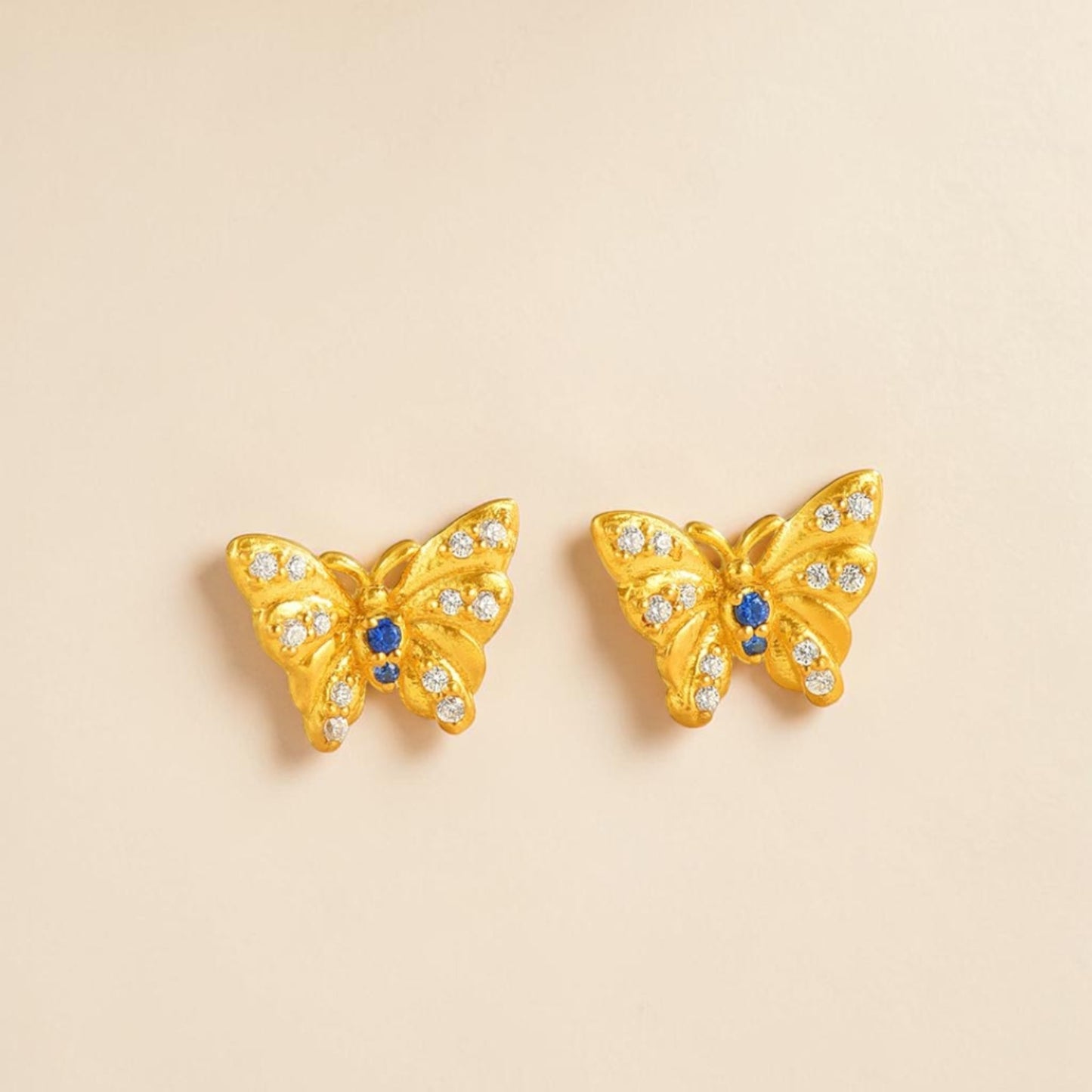 24K 999 Gold Zircon Butterfly Stud Earrings