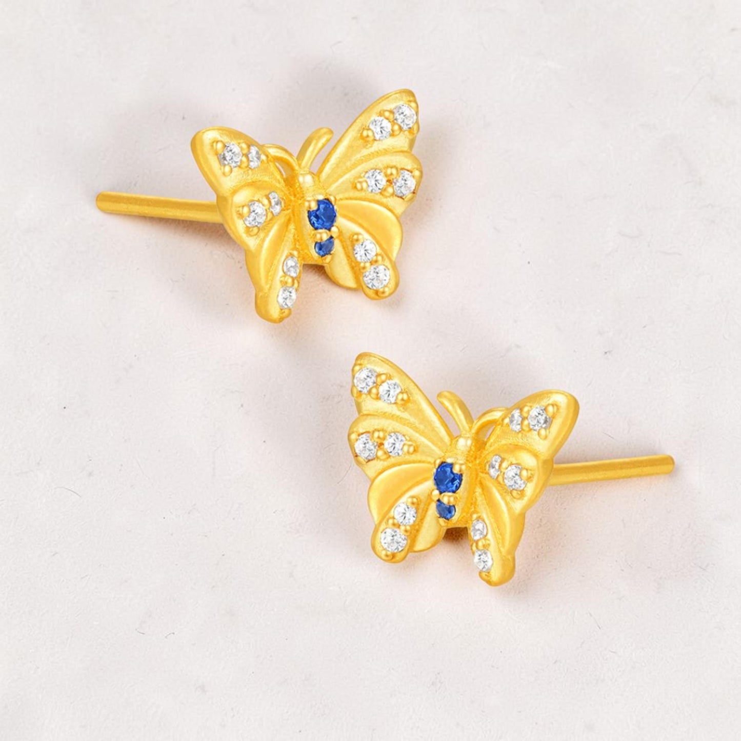 24K 999 Gold Zircon Butterfly Stud Earrings