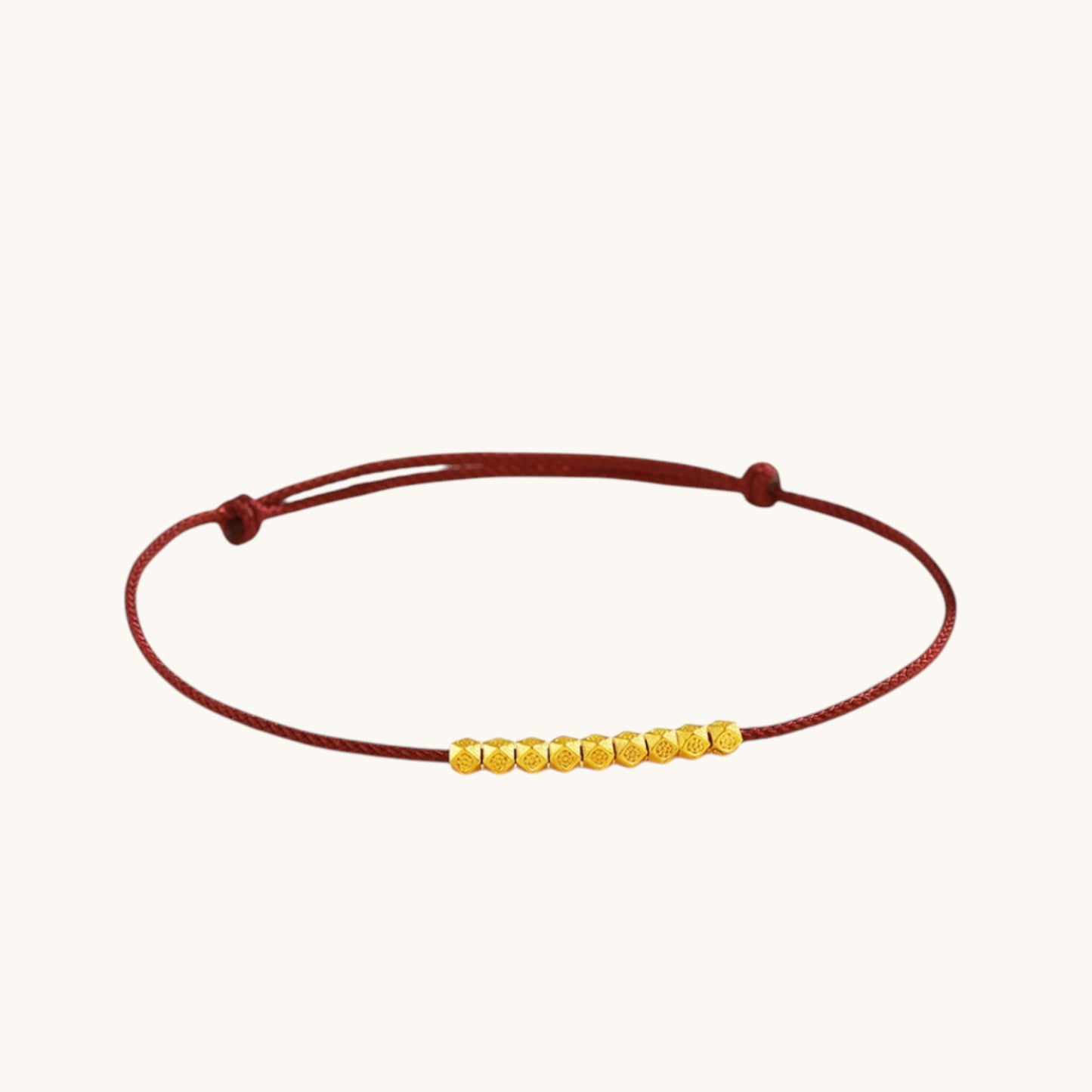 24K 999 Gold Charm Beads Minimal Minimalist Adjustable Cord Bracelet