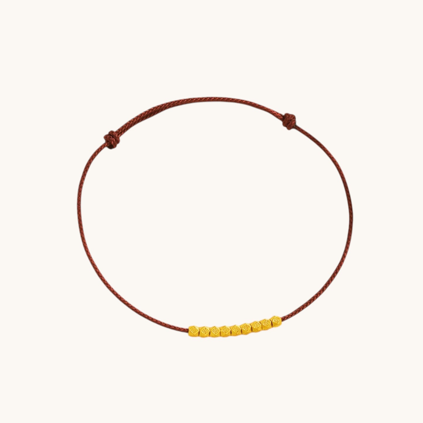 24K 999 Gold Charm Beads Minimal Minimalist Adjustable Cord Bracelet