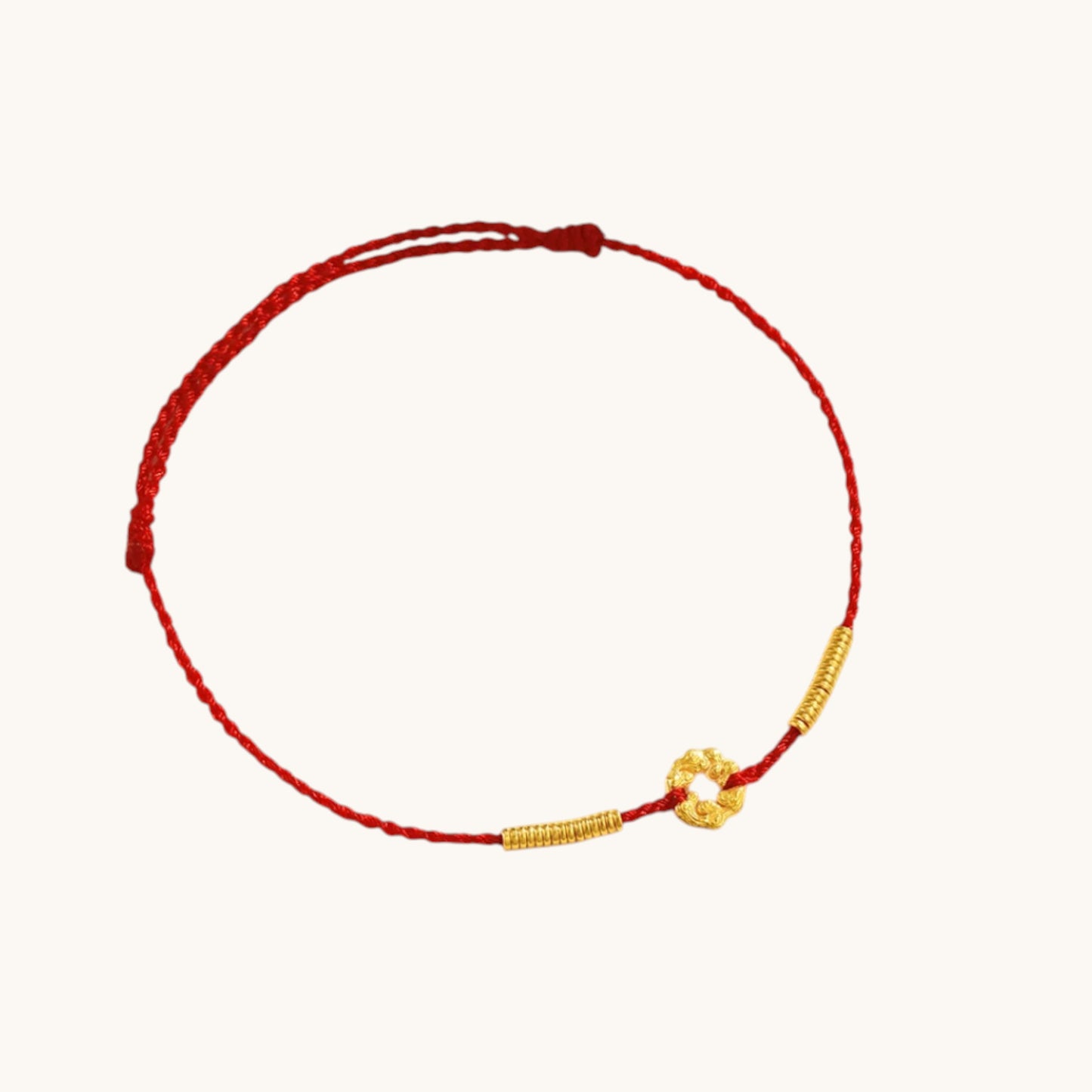 24K 999 Gold Beads Safety Buckle Charm Adjustable Cord Bracelet