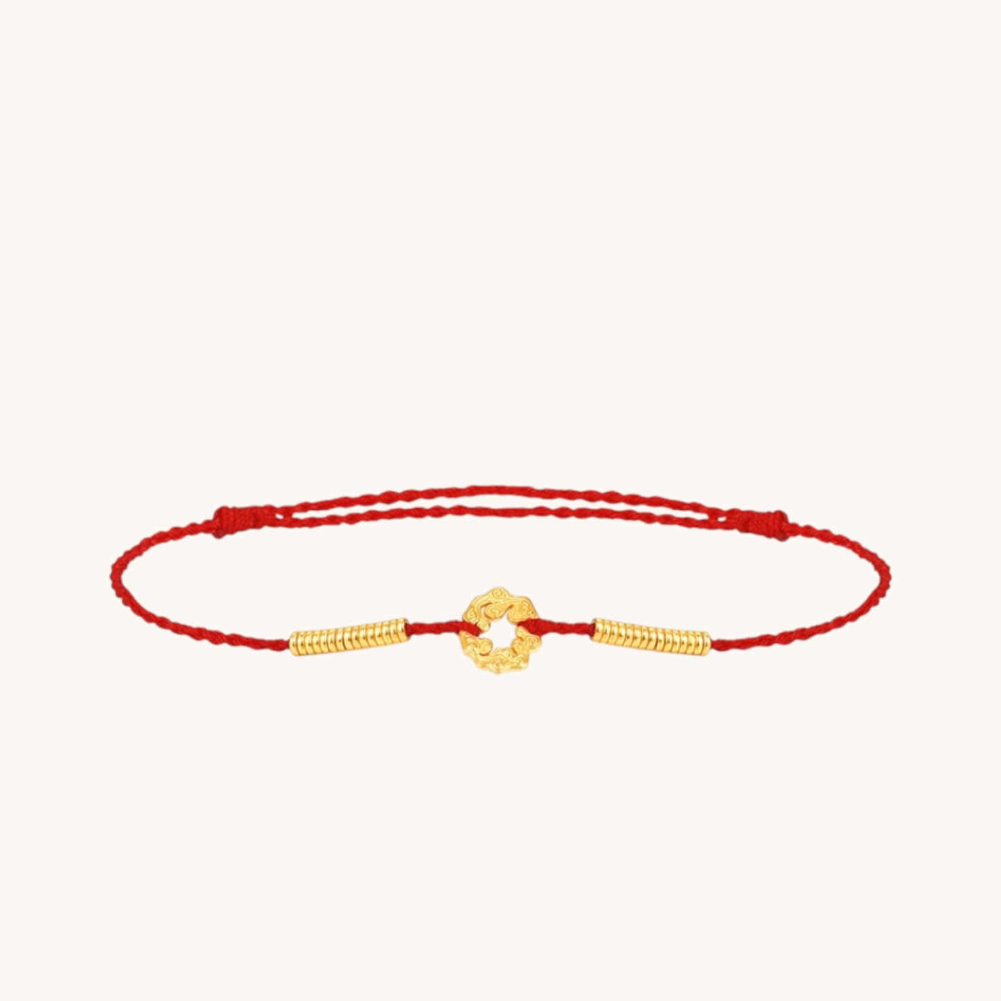 24K 999 Gold Beads Safety Buckle Charm Adjustable Cord Bracelet