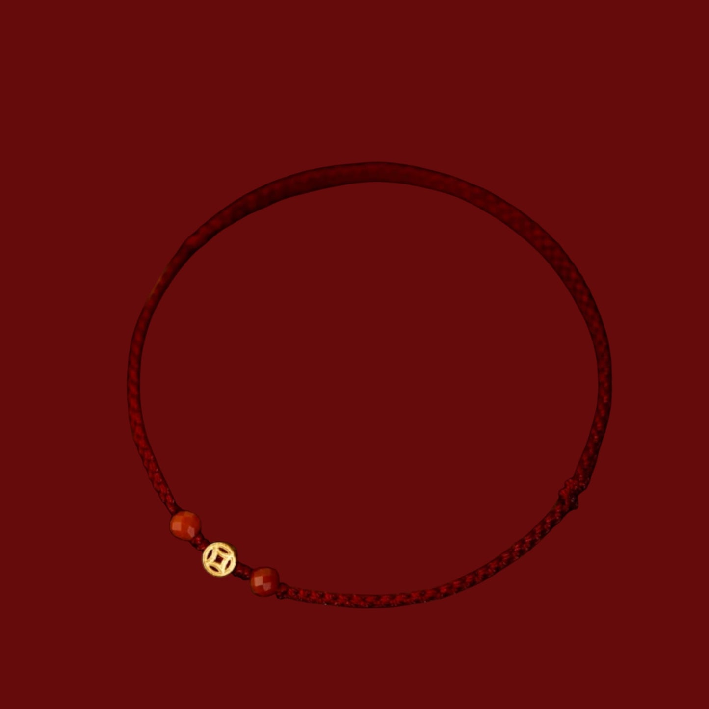 24K 999 Gold Chinese Lucky Coin Weaving Cord Adjustable Bracelet