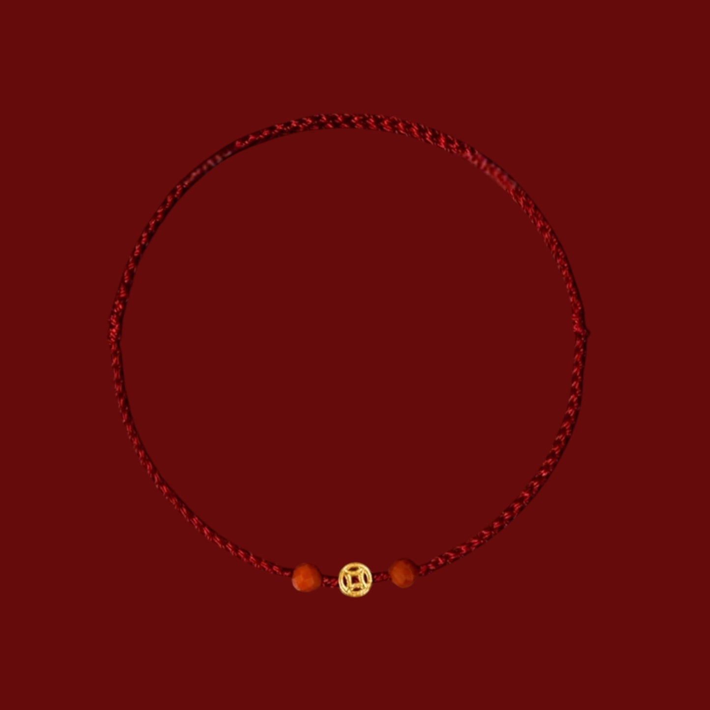 24K 999 Gold Chinese Lucky Coin Weaving Cord Adjustable Bracelet