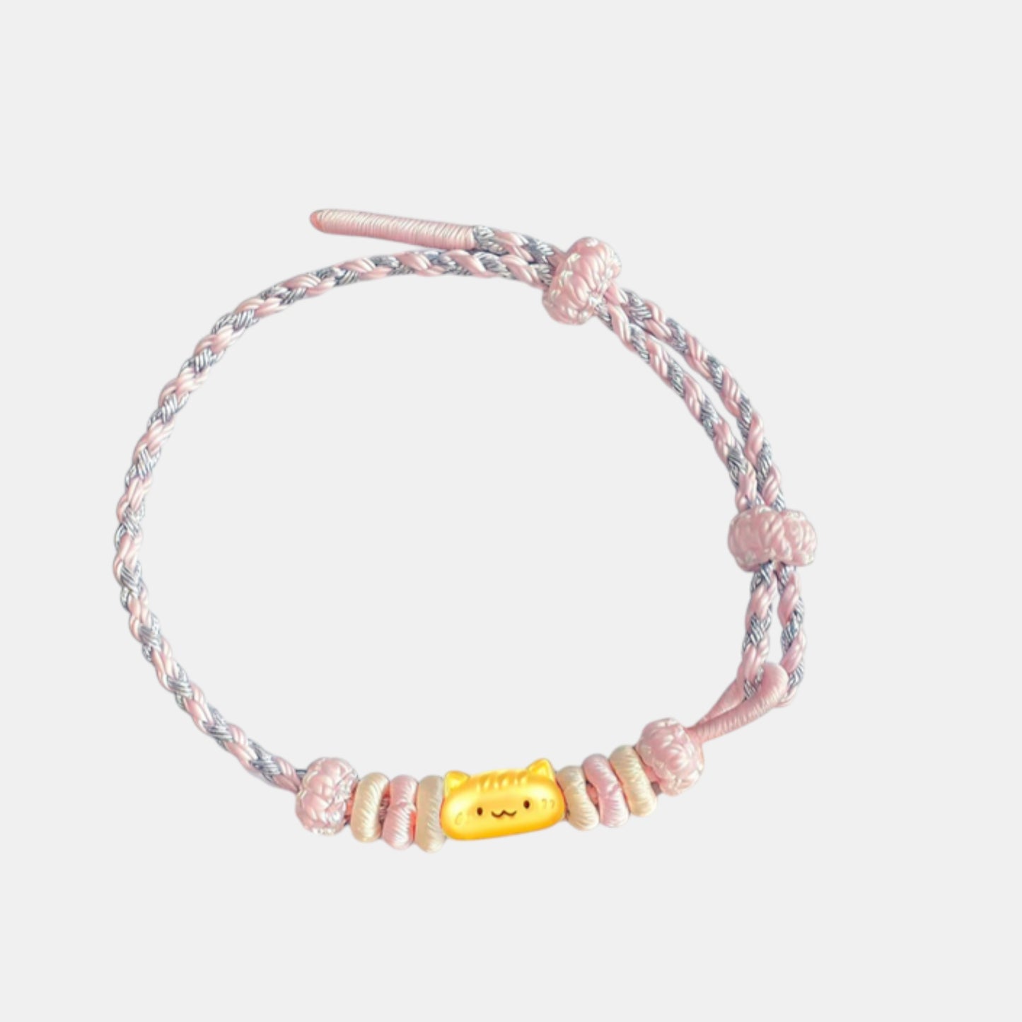 24K 999 Gold Cat Paw Charms Lucky Fortune Adjustable Cord Bracelet