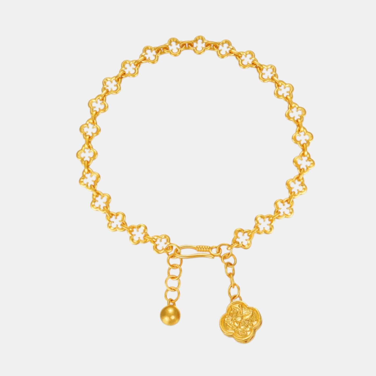 24k Gold Begonia Blossom Charm Chain and Link Vintage Style Minimal Bracelet