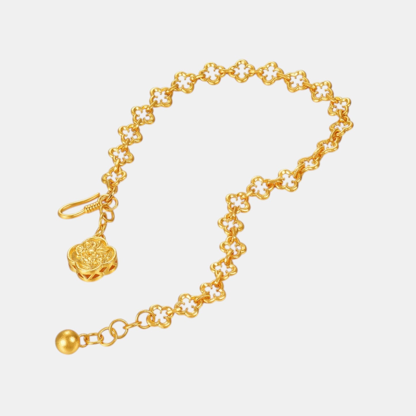 24k Gold Begonia Blossom Charm Chain and Link Vintage Style Minimal Bracelet